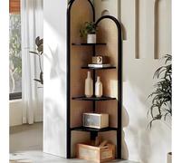 Solid Wood Rattan Triangular Cabinet, Multi-Functional Corner Shelf 4-Tier Floor Standing Bookshelf for Living Room, BedroomNatural Vintage Corner Bookshelf with Rattan Bookcase