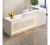 Solid Wood Reception Desk - Lockable Storage & Customer Service Counter for Home Office or Retail Store Stylish White Grille 63"x23.6"x39.3" - Modern Design