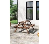 Solid Wood Rectangle Outdoor Garden Picnic Table and Bench Set Garden Sanctuary Brown One Size