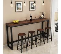 Solid Wood Rectangular Bar Table with Metal Base - Long Breakfast Bar Table for Kitchen and Dining Room, Industrial Style, Long Narrow Design