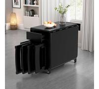 Solid Wood Retro Black Folding Dining Table on Wheels 1.5m Seats 4-6 Ideal for Small Spaces Flats & Living Rooms Includes 2 Chairs Stylish & Functional