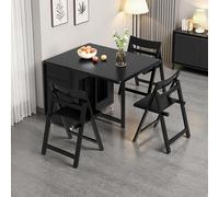 Solid Wood Retro Black Folding Dining Table with Wheels 1.5m Len 4-6 Seater Kitchen Table for Small Spaces Flats & Living Rooms (150CM Table + 4 Chairs)