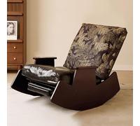 Solid Wood Rocking Recliner Chair with Adjustable Back, Vintage Lounge Chair with Faux Leather Seat and Linen Backrest for Living Room and Balcony