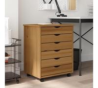 Solid Wood Rolling Filing Cabinet with Drawers and Open Compartment in Honey Brown Portable File Cabinet on Wheels for Home Office Storage