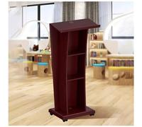 Solid Wood Rolling Lectern Podium with Wheels - Mobile Church Pulpit & Floor Standing Speaker Stand with Wire Holes & Storage - Elegant Red Finish for Easy Transport