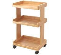 Solid Wood Rolling Library Book Cart - Mobile 3-Tier Bookshelf on Wheels Under Desk Storage for Home Office Wooden Sideboard Space-Saving Bookcase Stylish Side Cabinet (Wood-B)