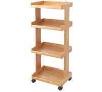 Solid Wood Rolling Library Book Cart - Mobile 4-Tier Bookshelf on Wheels for Home Office - Versatile Wooden Storage Rack & Side Cabinet - Stylish Bookcase Under Desk (Wood-B)