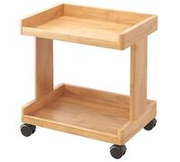 Solid Wood Rolling Library Cart - Mobile 2-Tier Bookshelf on Wheels Under Desk Office Storage Rack & Side Cabinet for Home & Office Durable Wooden Bookcase (Wood-B)