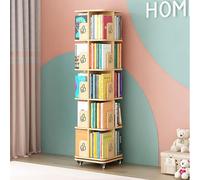 Solid Wood Rotating Bookshelf With Wheels 360 Display Book Shelf Tower For Space Saving 3/5 Tier Corner Bookcase With Cartoon Decoration Rotating Bookshelf Square For Small Space Bedroom Li