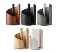 Solid Wood Round Base Paper Towel Holder Paired with Industrial Iron Rod for Long-Term Countertop Utility (E model in brown)