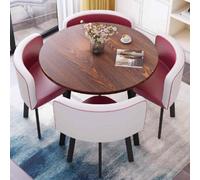 Solid Wood Round Dining Table Set with 4 Chairs Mid Century Modern Farmhouse Style for Dining Room Conference Living Room Office (Purple)