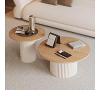 Solid Wood Round Nesting Coffee Table Set of 2, Fluted Design, Farmhouse Style, Perfect for Living Room, Small Spaces, Reception Areas