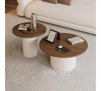 Solid Wood Round Nesting Coffee Table Set of 2, Fluted Design, Farmhouse Style, Perfect for Living Room, Small Spaces, Reception Areas