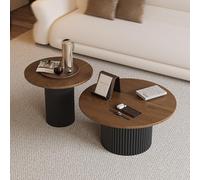 Solid Wood Round Nesting Coffee Table Set of 2, Fluted Design, Farmhouse Style, Perfect for Living Room, Small Spaces, Reception Areas