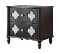 Solid Wood Rustic Nightstand, Country Style Bedside Table, Double Storage Drawers, Elegant Curved Edges, No Assembly Required, Bedroom And Living Room(Black,50 cm/19.7 in)