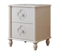 Solid Wood Rustic Nightstand, Country Style Bedside Table, Double Storage Drawers, Elegant Curved Edges, No Assembly Required, Bedroom And Living Room(White,40 cm/15.7 in)