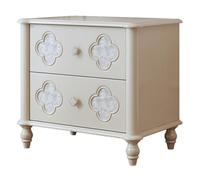 Solid Wood Rustic Nightstand, Country Style Bedside Table, Double Storage Drawers, Elegant Curved Edges, No Assembly Required, Bedroom And Living Room(White,60 cm/23.6 in)