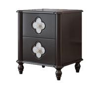 Solid Wood Rustic Nightstand, Country Style Bedside Table, Double Storage Drawers, Elegant Curved Edges, No Assembly Required, Bedroom And Living Room(Black,40 cm/15.7 in)