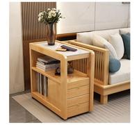 Solid Wood Rustic Side Table with Removable Mini Rock Slab Corner Table Small Coffee Table for Living Room Sofa Sideboard Cabinet with Pulley End Table for Living Room Rustic Side Table(A)