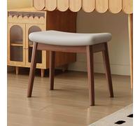 Solid Wood Saddle Stool Stool for Vanity Curved Cushion Footstool for Sofa,Leather Makeup Chair Stool Dining Room Chair Accent Side Chair (Color : Walnut, Size : Grey-White)