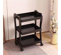 Solid Wood Salon Trolley Storage Cart with 2 Lockable Wheels, Multi-Layer Rolling Shelf, Versatile Beauty Salon & Home Organizer, Black Finish, Durable Design