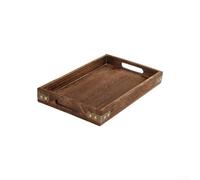 Solid Wood Serving Tray with Handles, Rectangular Tea Table Tray for Living Room, Rustic Wooden Ottoman Coffee Tray, Decorative Platter for Breakfast in Bed, Sturdy Display Tray(Small)