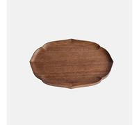Solid Wood Serving Tray with Raised Edge, Minimalist Elegant Black Walnut Tray for Food & Tea, Handcrafted One-Piece Wooden Catchall Organiser with Waterproof Finish (Oval-Black Walnut)