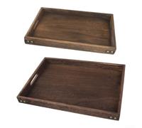 Solid Wood Serving Trays 36x24cm Raised Rim Design | Solid wood frame, dark burnt finish, household use, easy lift handles, rustic decor
