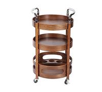 Solid Wood Serving Trolley with Wine Rack - 3-Tier Metal Tea Cart for Home, Bar, Kitchen & Dining Room - Rolling Utili Shelf with Wheels, Hotel Quali Sto Solut