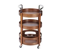 Solid Wood Serving Trolley with Wine Rack, 3-Tier Metal Tea Cart, Rolling Sto Shelf, Multi-Functal for Home Bar, Dining Room, Kitchen, Hotel Use