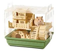 Solid wood shelter acrylic feeding box large space hamster cage Hamster Travel Cage(Green)