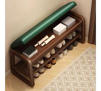 Solid Wood Shoe Bench Entryway Storage with Soft Cushion 2-Tier Shoe nizer Space-Saving Design for Hallway Living Room Bedroom - Green Finish Furniture