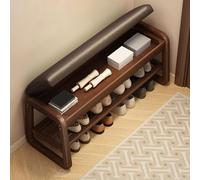 Solid Wood Shoe Bench Entryway Storage with Soft Cushion 2-Tier Shoe nizer Space-Saving Design for Hallway Living Room Bedroom (Curry 80cm)