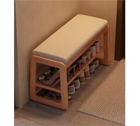 Solid wood shoe bench with faux leather cushion, 2-tier storage, entryway bench in mid-century modern style, shoe rack for hallway, living room, foot of bed, ottoman, organizer, solid construction (na
