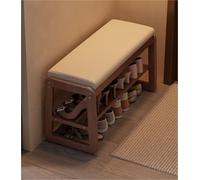 Solid wood shoe bench with faux leather cushion, 2-tier storage, entryway bench, shoe rack in mid-century modern style for hallway, living room, foot of bed, ottoman, organizer, solid construction (br