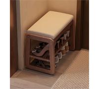 Solid wood shoe bench with faux leather cushion, 2-tier storage, entryway bench, shoe rack in mid-century modern style for hallway, living room, foot of bed, ottoman, organizer, solid construction (br