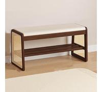 Solid Wood Shoe Bench with Soft Cushion Two-Tier Storage Rack for Shoes Stylish Entryway nizer for Bedrooms Hallways Living Rooms - Walnut Finish 80x35x40cm