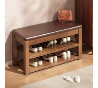 Solid Wood Shoe Rack with Leather Cushion Two-Tier Padded Bench for Storage & Seating Stylish Walnut nizer for Hallways Living Rooms & Bedrooms 60x30x46cm