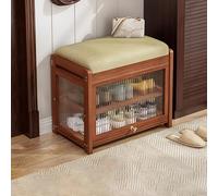 Solid Wood Shoe Storage Bench with Cushion, 2 Tier Entryway Organizer, 330 lb Capacity for Hallway Bedroom Mudroom