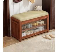 Solid Wood Shoe Storage Bench with Cushion, 2 Tier Entryway Organizer, 330 lb Capacity for Hallway Bedroom Mudroom