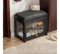 Solid Wood Shoe Storage Bench with Cushion, 2 Tier Entryway Organizer, 330 lb Capacity for Hallway Bedroom Mudroom