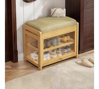 Solid Wood Shoe Storage Bench with Cushion, 2 Tier Entryway Organizer, 330 lb Capacity for Hallway Bedroom Mudroom