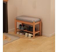 Solid Wood Shoes Cabinet, Entryway Shoe Bench with Cushion Seat,2 Tier Shoe Rack Bench,Soft Cushion Shoes Changing Stool for Entryway Hallway Living Room Bedroom,Walnut White,60cm (Natural Gray 6