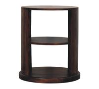 Solid Wood Side Table Dark Brown 2 Open Storage Slots Compact Home Storage