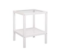 Solid Wood Side Table with 2-Tier Storage Modern Cubic Design Nightstand White Bedside Table & Coffee Table Compact 35 x 35 x 50 cm for Bedroom & Living Room