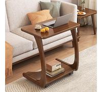 Solid Wood Side Table with Wheels, 2-Tier Storage for Living Room or Bedroom, Versatile End