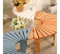 Solid Wood Slatted Bench Outdoor Patio Garden Benches,Curved Tree Bench Wrap Around Semi-circular Tree Benches Seat,Weather Resistant Plant Stand Rack (Blue Round)