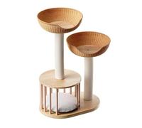 Solid Wood Small Rattan Cat Climbing Frame Nest Tree, Space-Saving Trunk Frame for Small Apartments(- Wood wax oil plus)