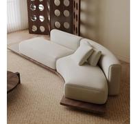 Solid Wood Sofa - Mid-Century Style, Curved Design, Perfect for Small Living Rooms, Apartments, Homestays, Hotel Lobbies, Reception Areas