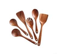 Solid Wood Spoon Collection with 4 6 or 8 Pieces for Everyday Cooking Stirring Ladling and Serving Activities (6Pcs)
